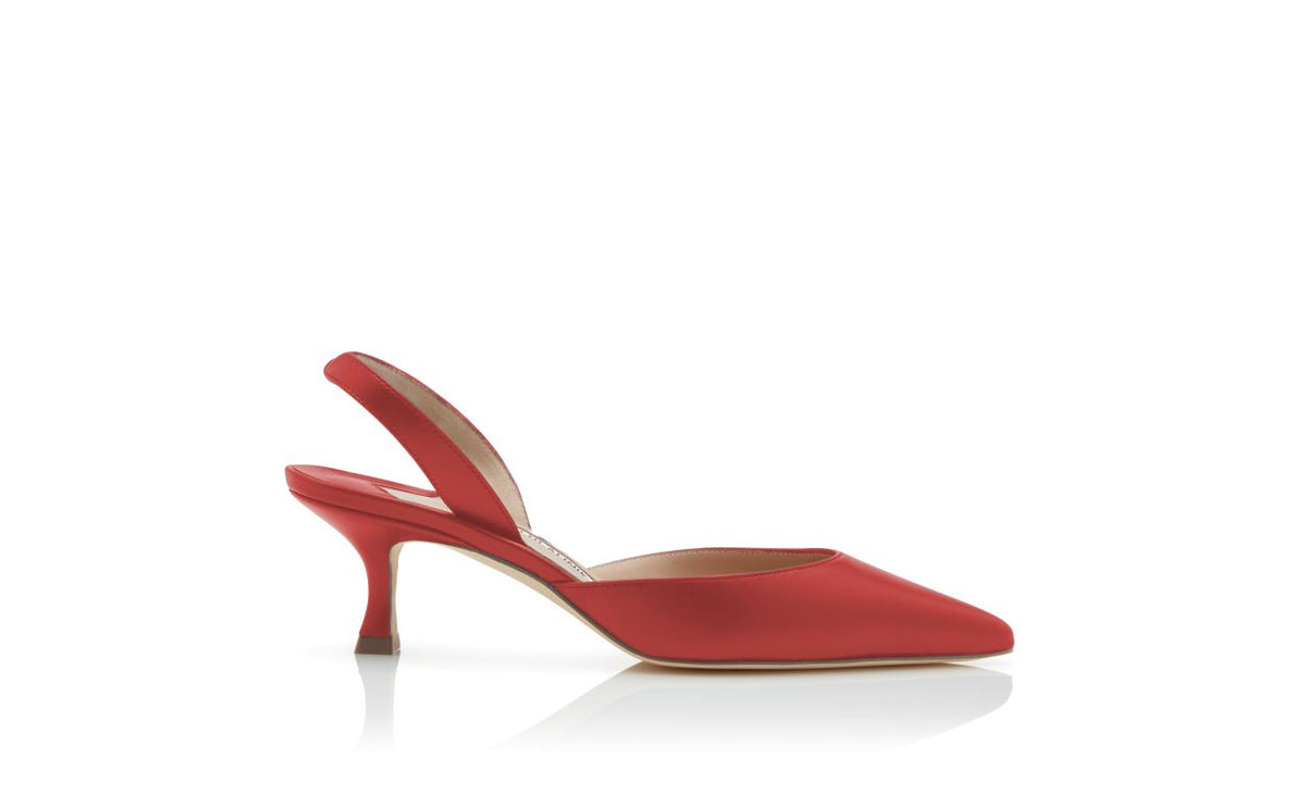 Marcella Lace Red Slingback Slingbacks – side profile showing red slingback, almond toe, nappa leather, Vowalisse