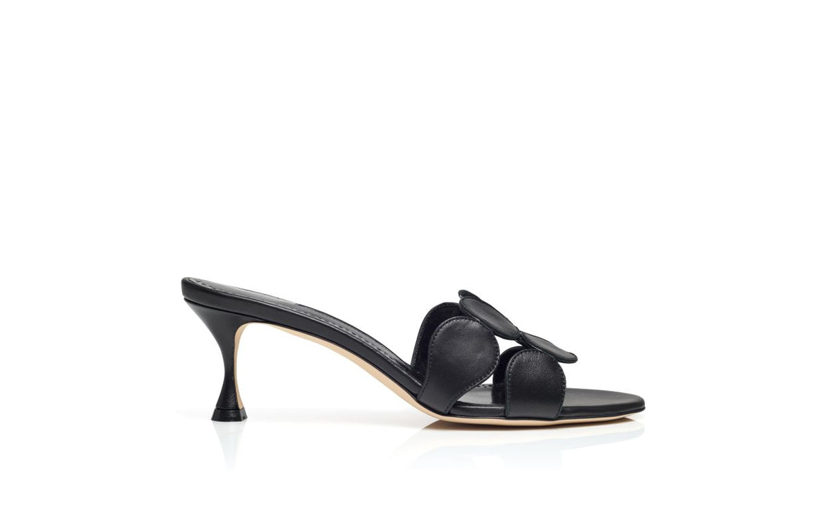 Violetta Dream Black Open Toe Mules – side profile showing black open toe, nappa leather, Vowalisse