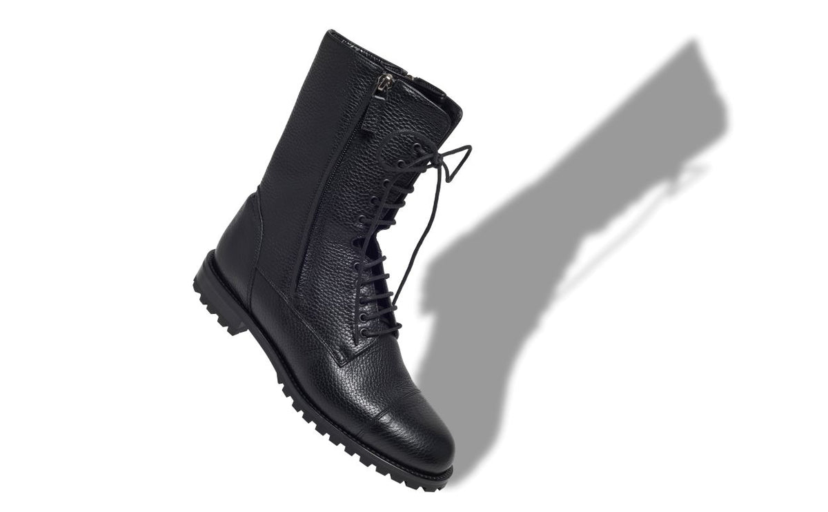 Seraphina Star Black Round Toe Mid-Calf Boots – front three-quarter view showing black round toe, lace, Vowalisse