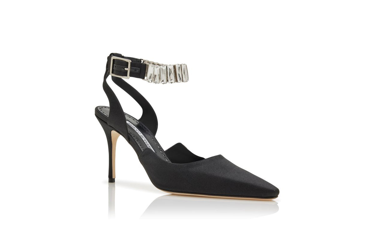 Evangeline Rose Black Crystal Embellished Ankle-Strap Shoes – top view showing black crystal embellished, ankle strap…