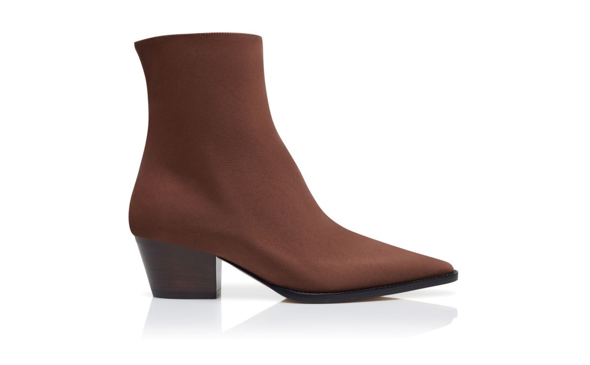 Camellia Rose Brown Pointed Toe Ankle Boots – side profile showing brown pointed toe, Vowalisse