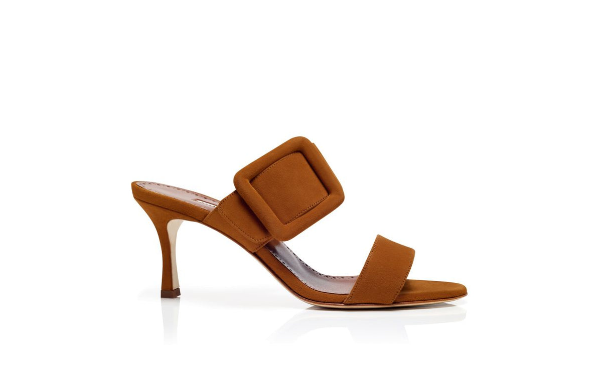 Alessia Muse Brown Open Toe Mules – side profile showing brown open toe, suede, Vowalisse