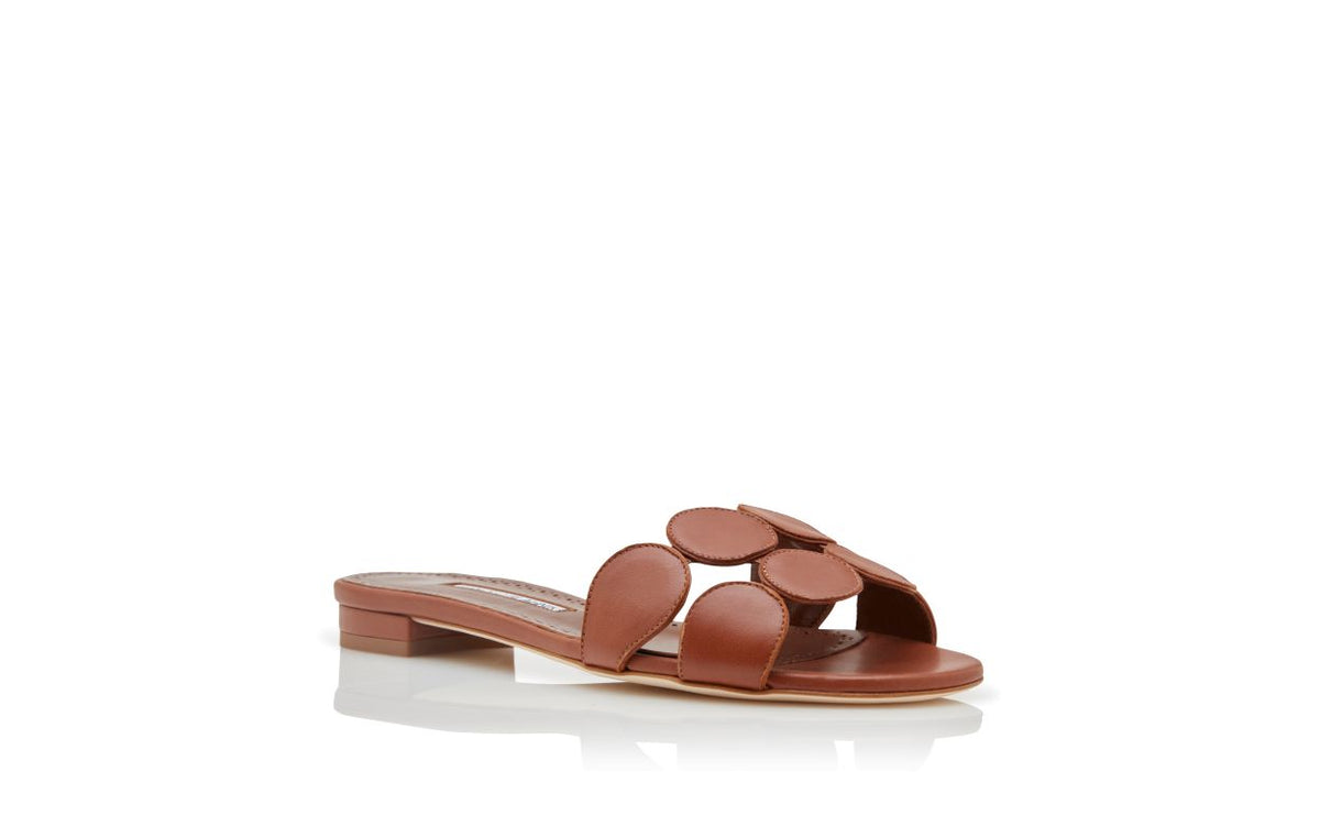 Aurelia Grace Brown Open Toe Mules – top view showing brown open toe, nappa leather, Vowalisse