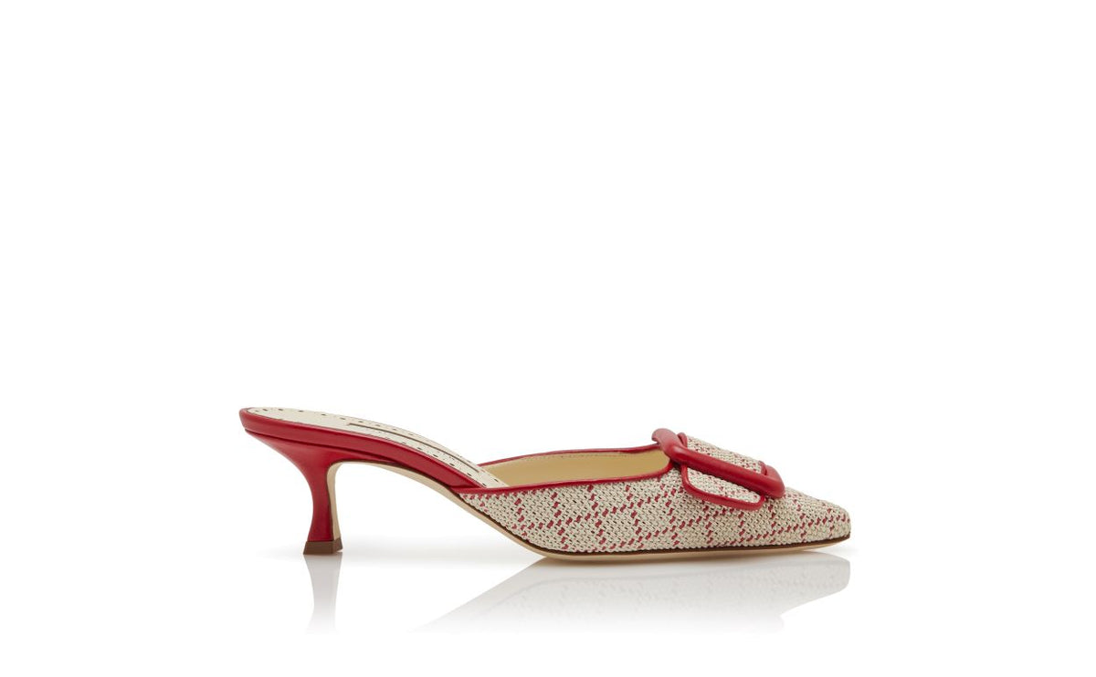 Adriana Lace Neutral Pointed Toe Mules – side profile showing neutral pointed toe, nappa leather, raffia, Vowalisse
