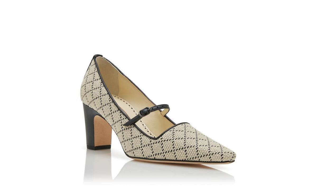 Seraphina Muse Neutral Almond Toe Mary Jane Shoes – top view showing neutral almond toe, nappa leather, raffia, Vowalisse