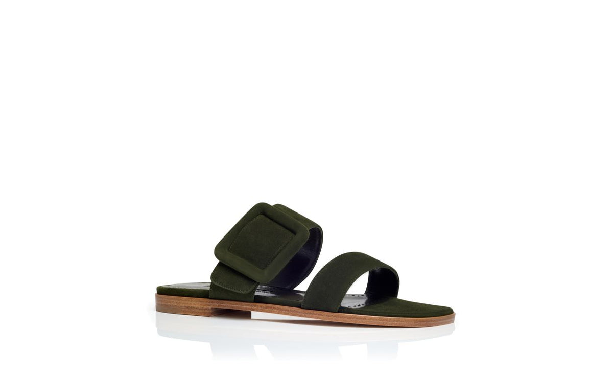Seraphina Rose Green Open Toe Mules – top view showing green open toe, suede, Vowalisse