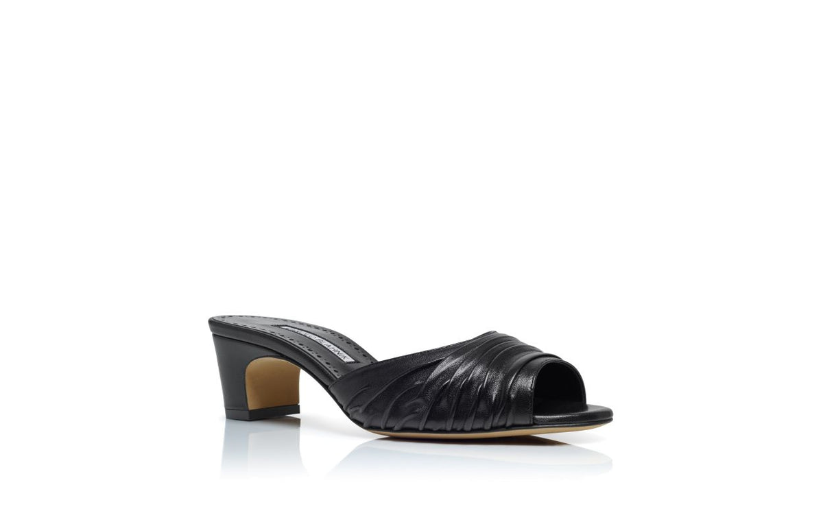 Noelle Jewel Black Open Toe Mules – top view showing black open toe, nappa leather, Vowalisse