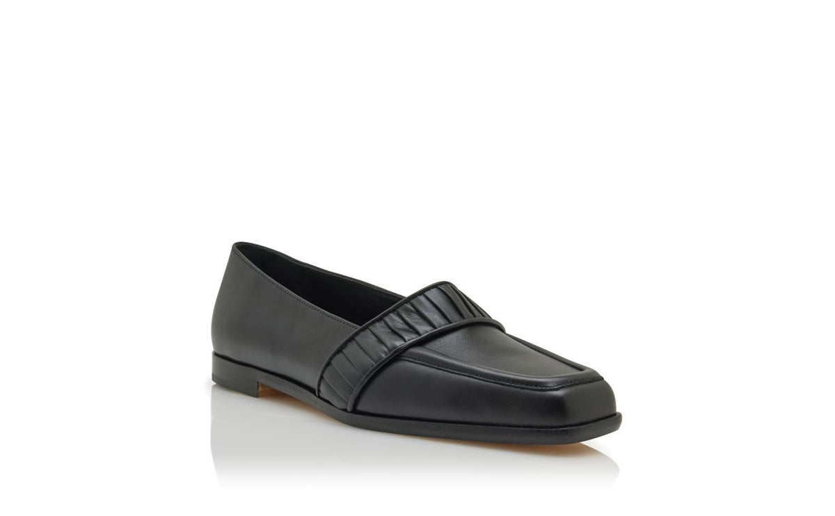 Amelie Rose Black Pleat Detail Loafers – top view showing black pleat detail, square toe, Vowalisse