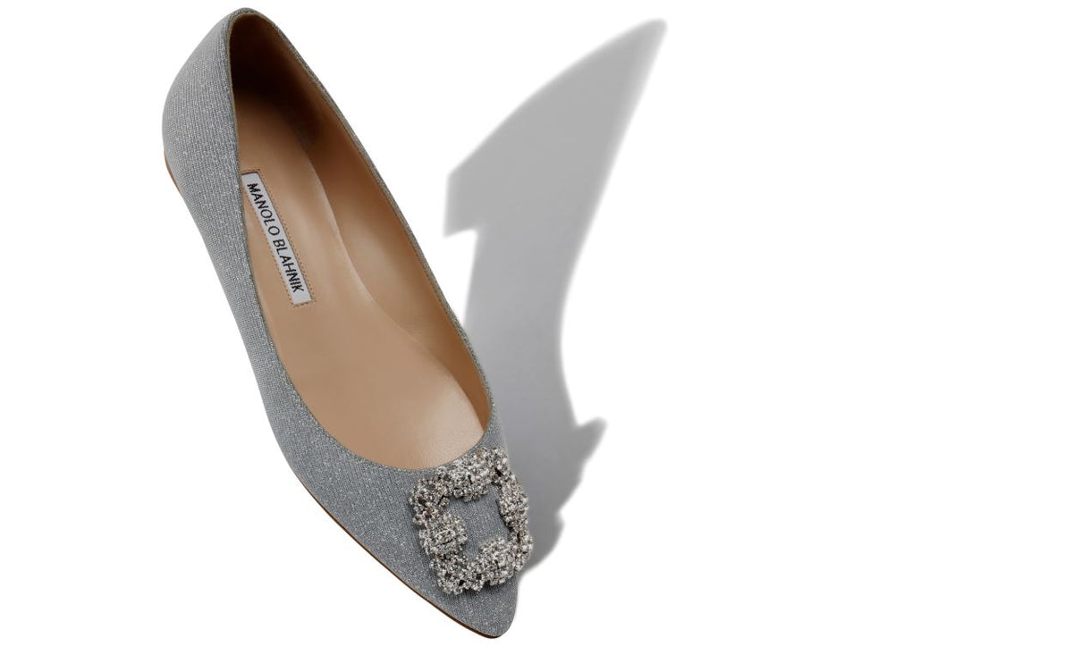 Seraphina Dawn Silver Jewel Buckle Pumps – front three-quarter view showing silver jewel buckle, crystal buckle, almond toe…