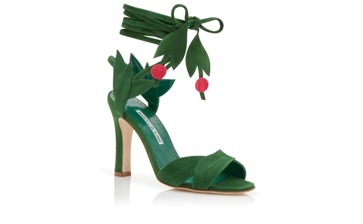 Isadora Halo Green Open Toe Ankle-Strap Shoes – top view showing green open toe, suede, lace, Vowalisse