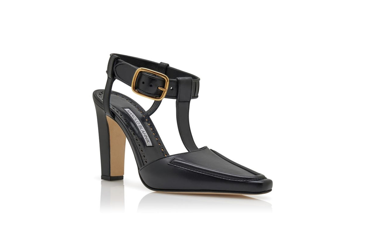 Violetta Star Black Pleat Detail T-Bar Shoes – top view showing black pleat detail, t-bar, ankle strap, almond toe…