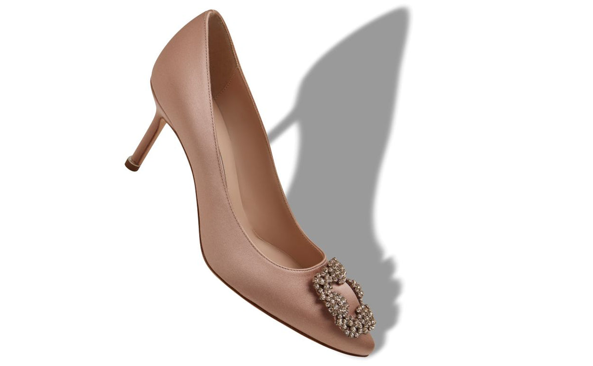 Juliette Dream Neutral Jewel Buckle Pumps – front three-quarter view showing neutral jewel buckle, crystal buckle, almond…
