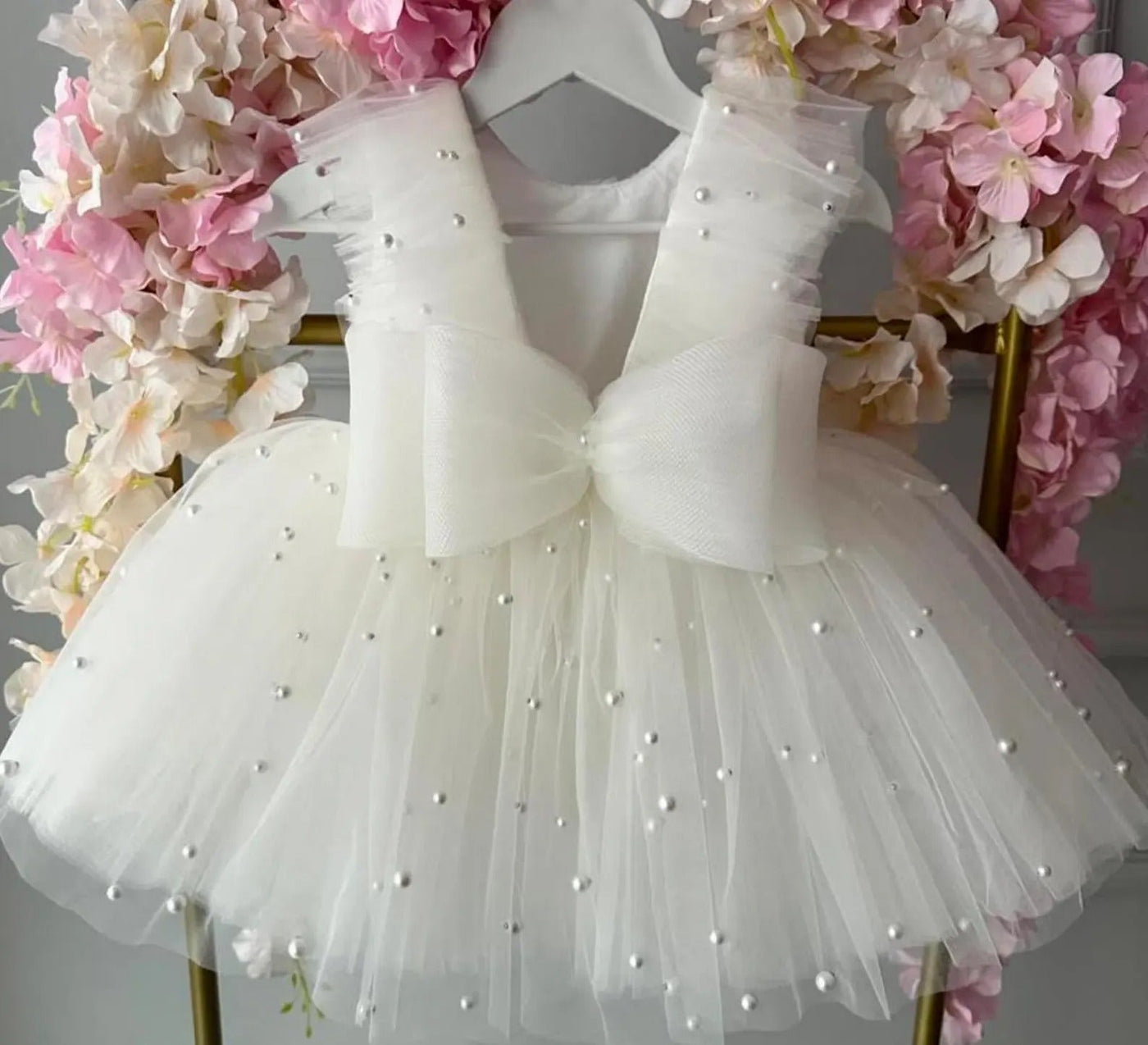Tutu White Baby Girl Christening baby girl first birthday dress, main product image by Vowalisse