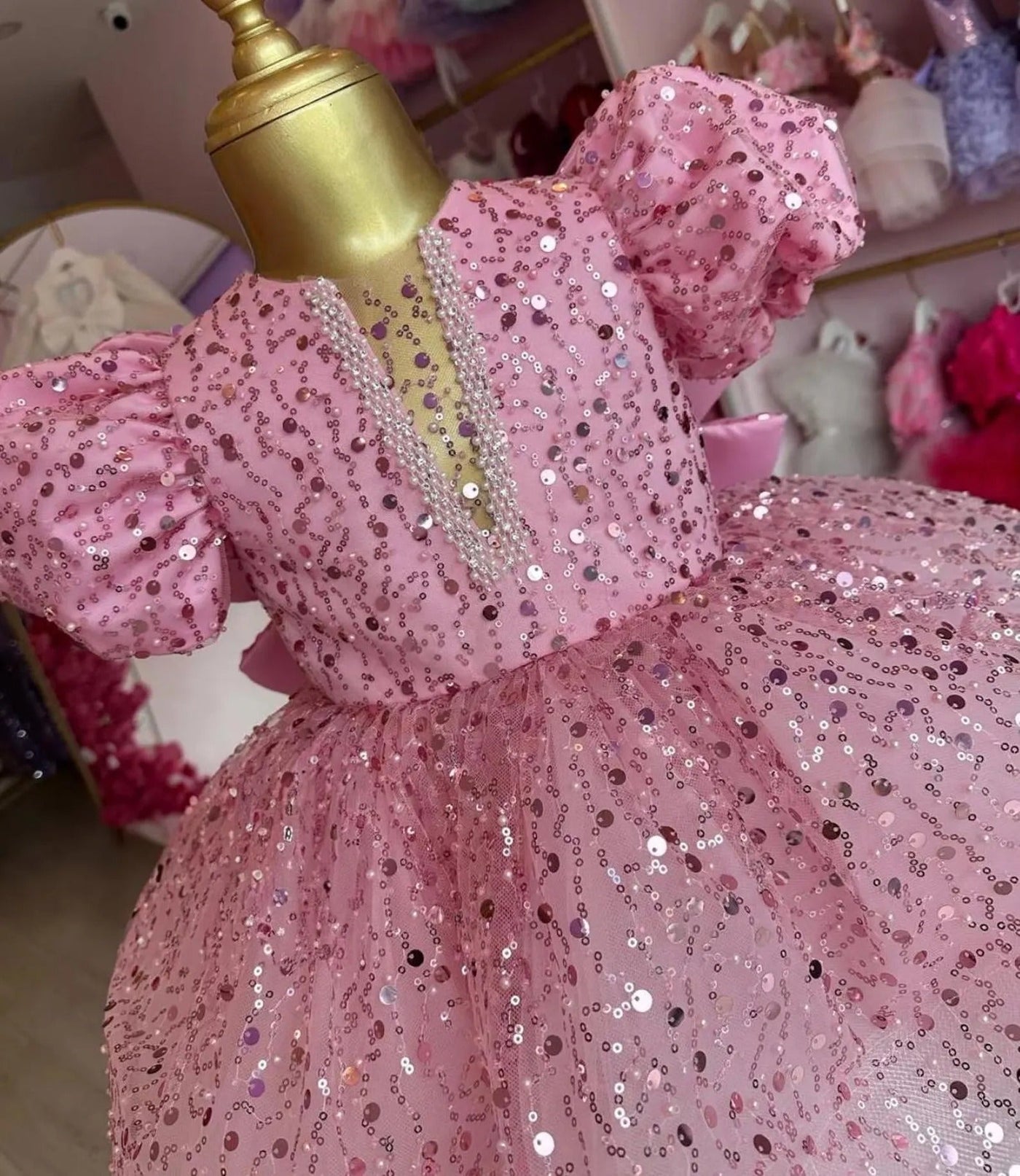 Pearl Pink Mermaid Birthday Dress For Girls 2, baby girl first birthday dress, additional product image 4 by Vowalisse