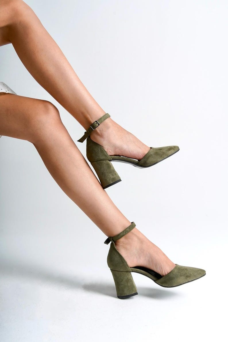 Sage Green Velvet Block Heel Bridal Heels VOWALISSE bridal shoes – view 2