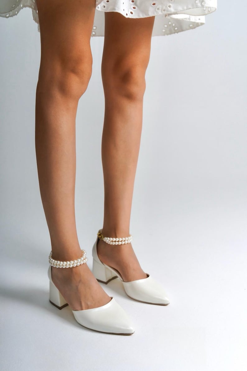 Ivory Velvet Block Heel Bridal Heels VOWALISSE bridal shoes – view 5