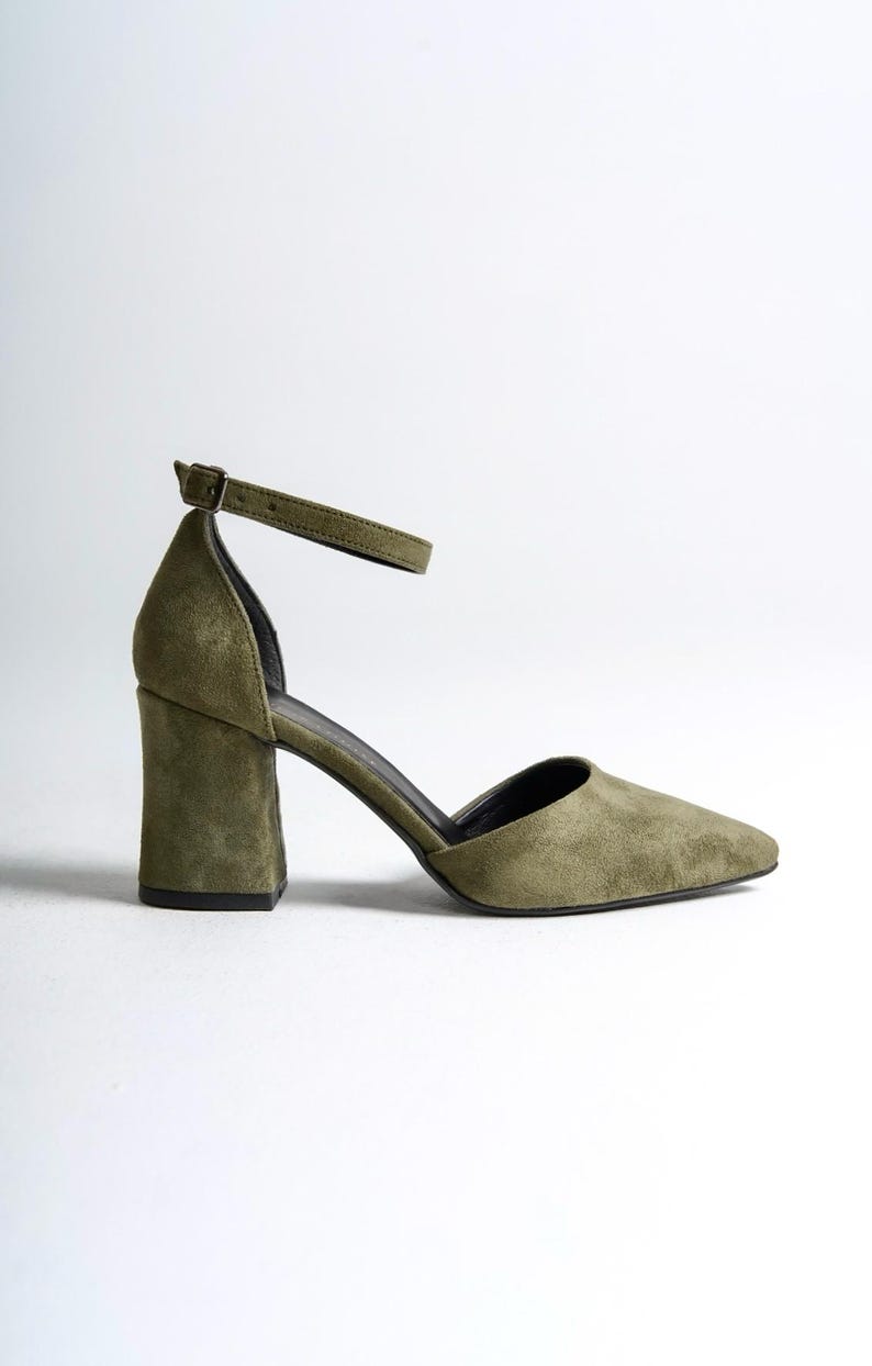 Sage Green Velvet Block Heel Bridal Heels VOWALISSE bridal shoes – view 7