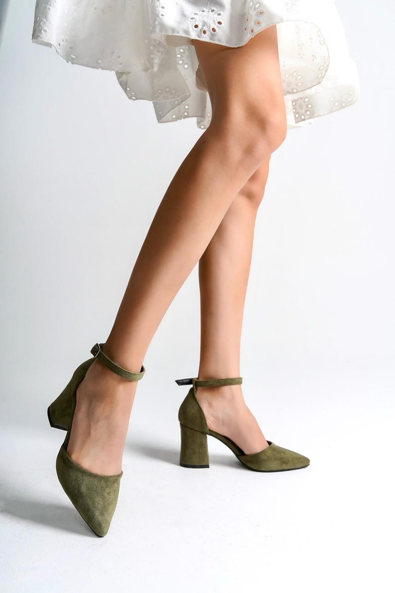 Sage Green Velvet Block Heel Bridal Heels VOWALISSE bridal shoes – view 6