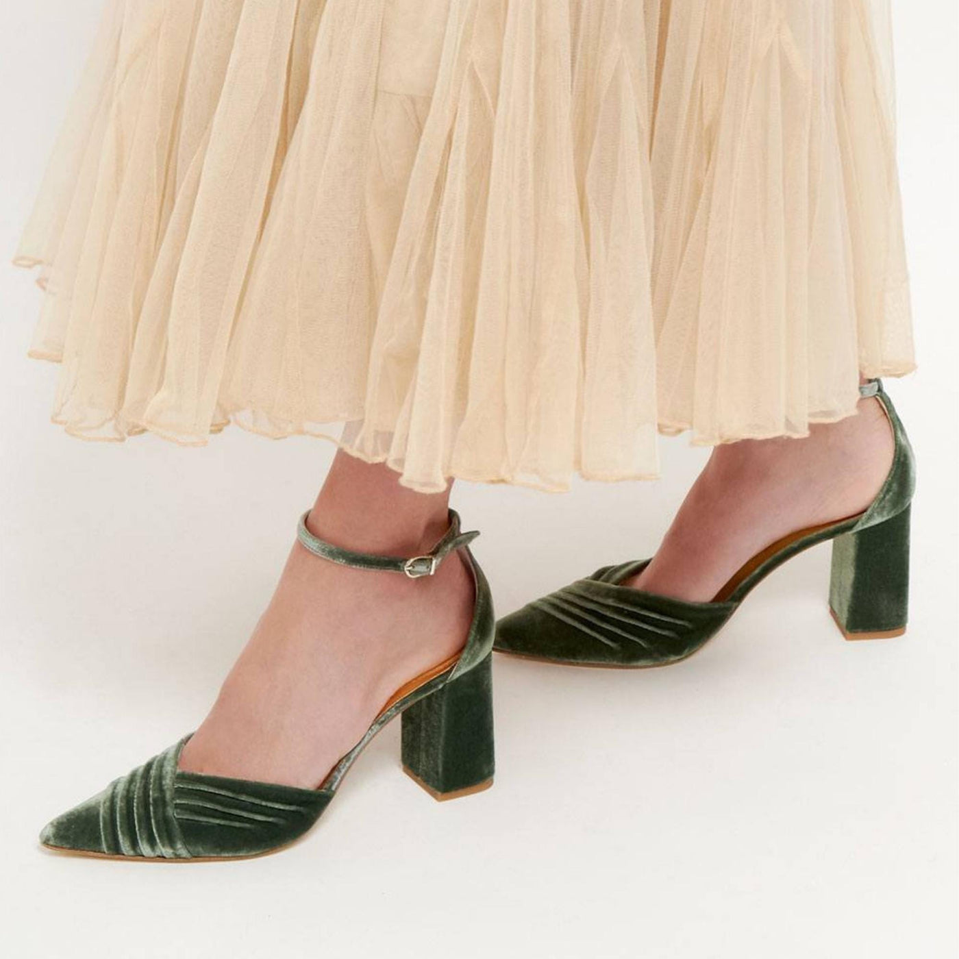 Green Velvet Block Heel Bridal Heels VOWALISSE bridal shoes – view 3