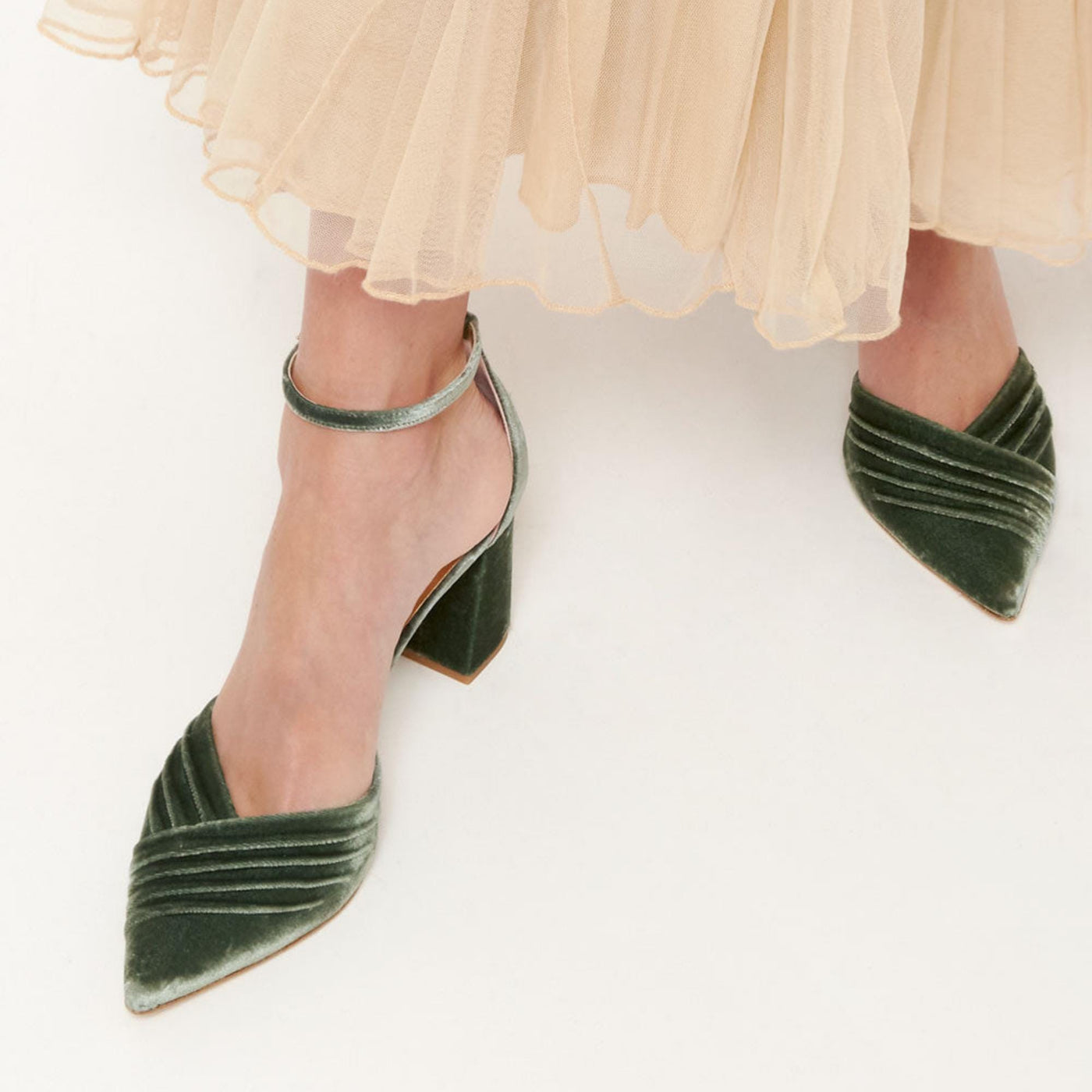 Green Velvet Block Heel Bridal Heels VOWALISSE bridal shoes – view 7