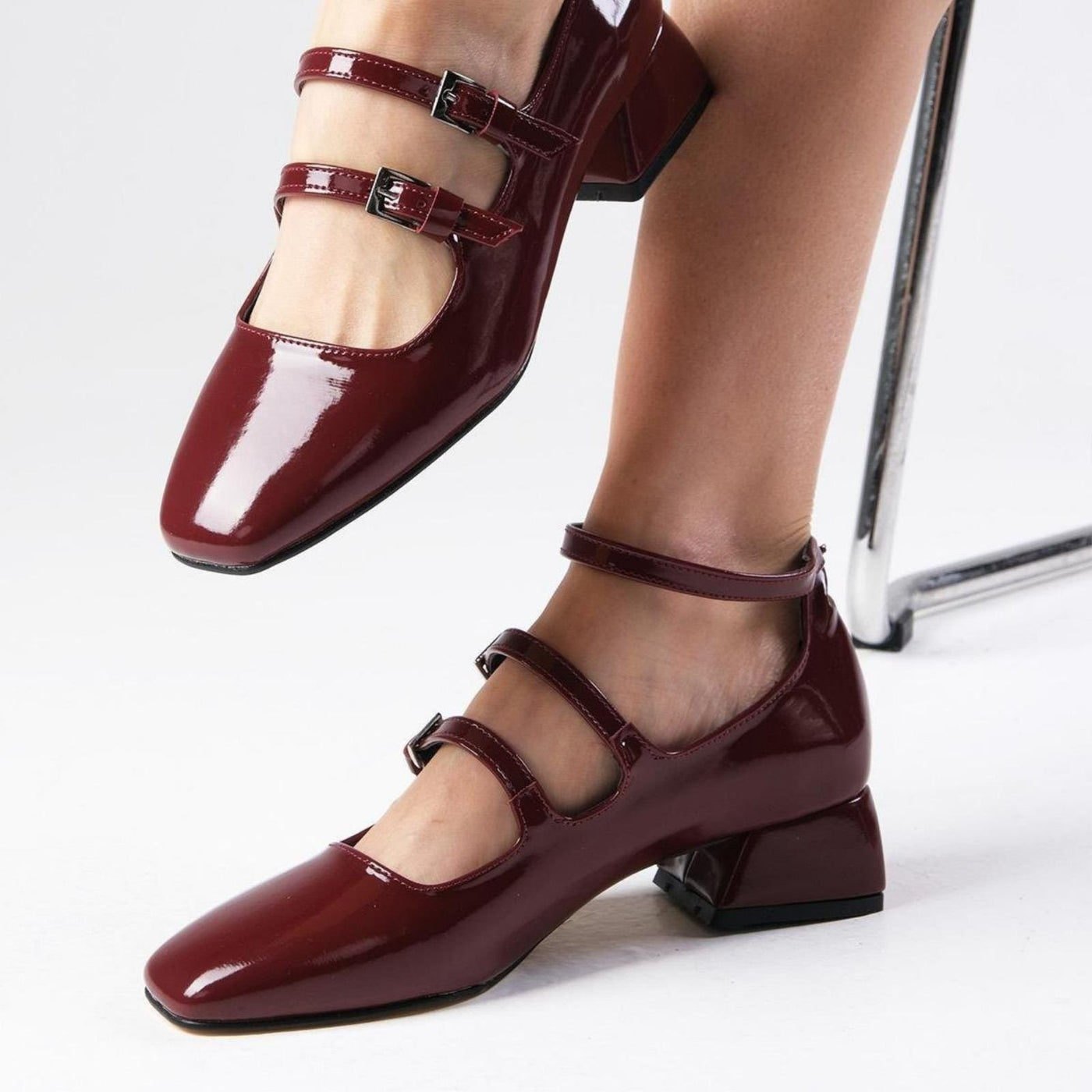 Burgundy Velvet Mary Jane Bridal Shoes VOWALISSE bridal shoes – view 4