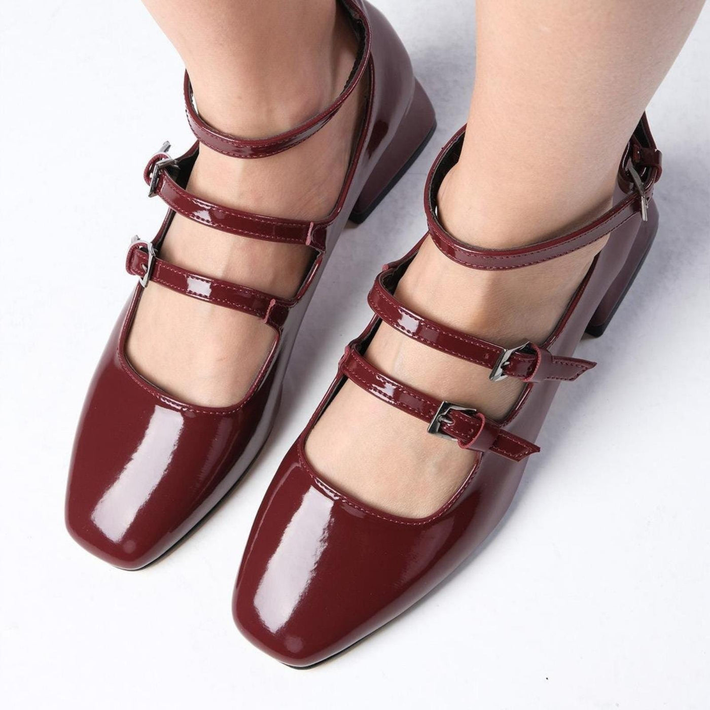 Burgundy Velvet Mary Jane Bridal Shoes VOWALISSE bridal shoes – view 2