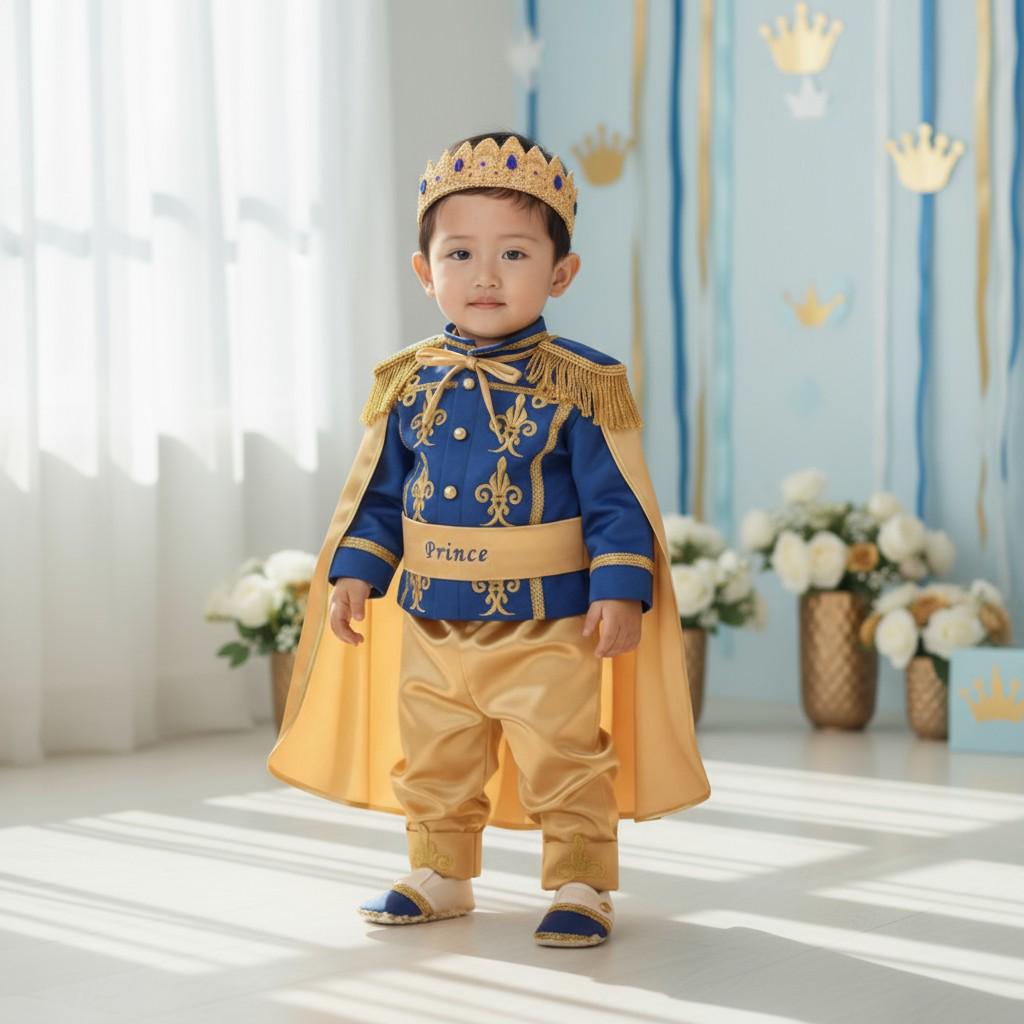 Royal Blue & Gold Baby Boy Baptism Prince baby boy first birthday outfit, additional product image 2 by Vowalisse