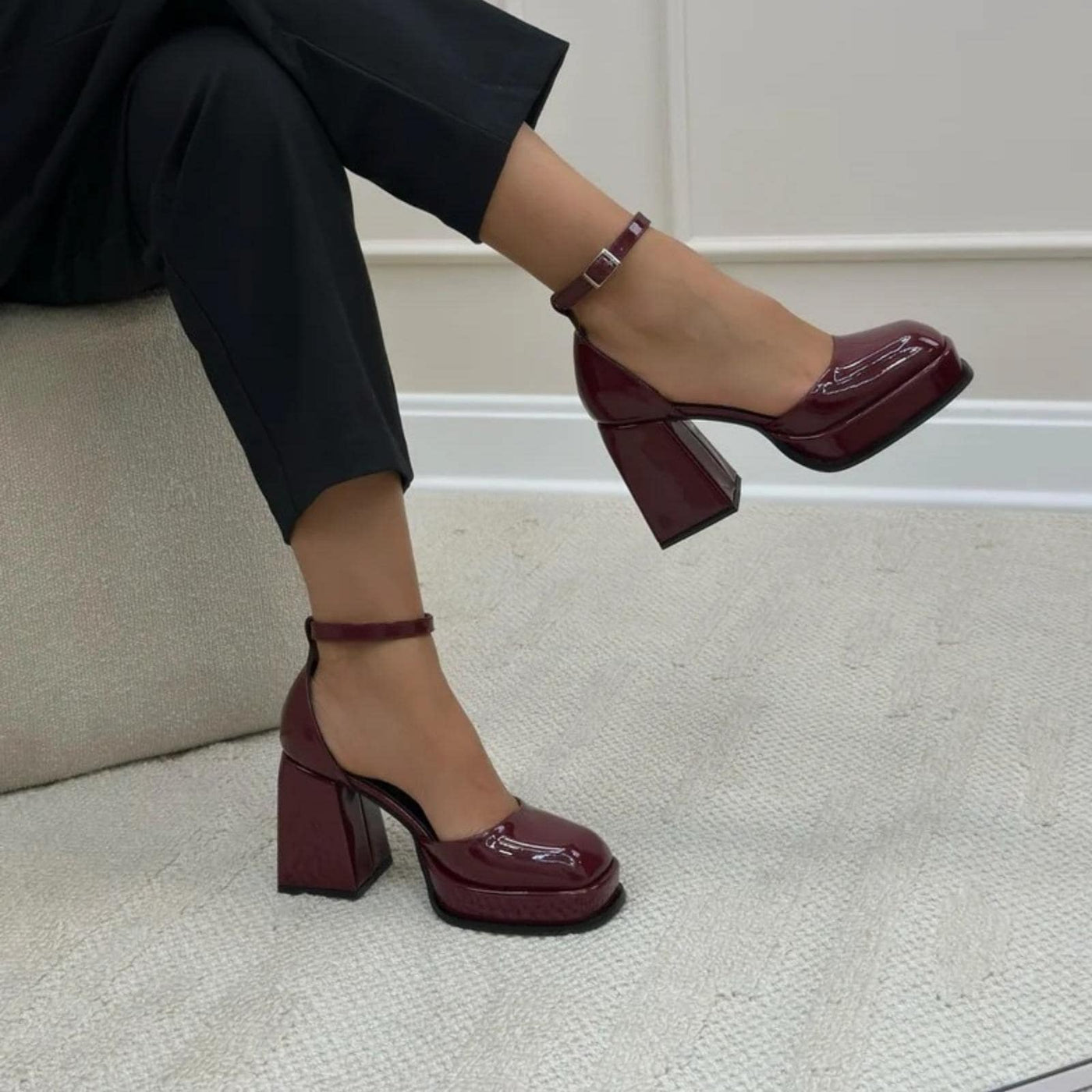 Burgundy Patent Mary Jane Bridal Shoes VOWALISSE bridal shoes – view 1