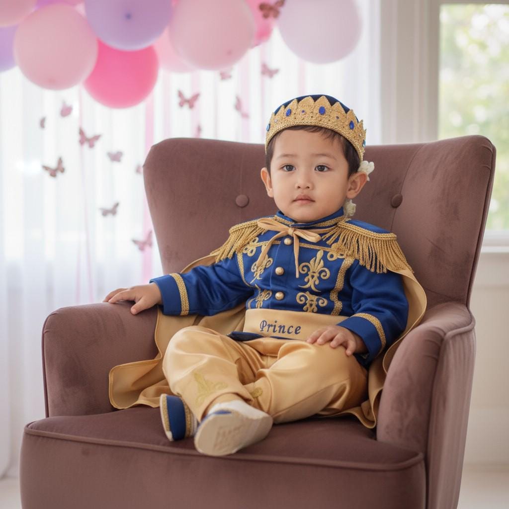 Royal Blue & Gold Baby Boy Baptism Prince baby boy first birthday outfit, additional product image 4 by Vowalisse