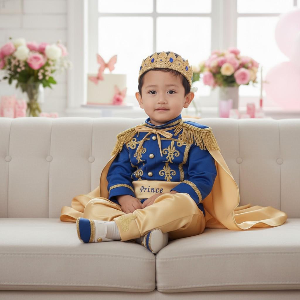 Royal Blue & Gold Baby Boy Baptism Prince baby boy first birthday outfit, additional product image 5 by Vowalisse