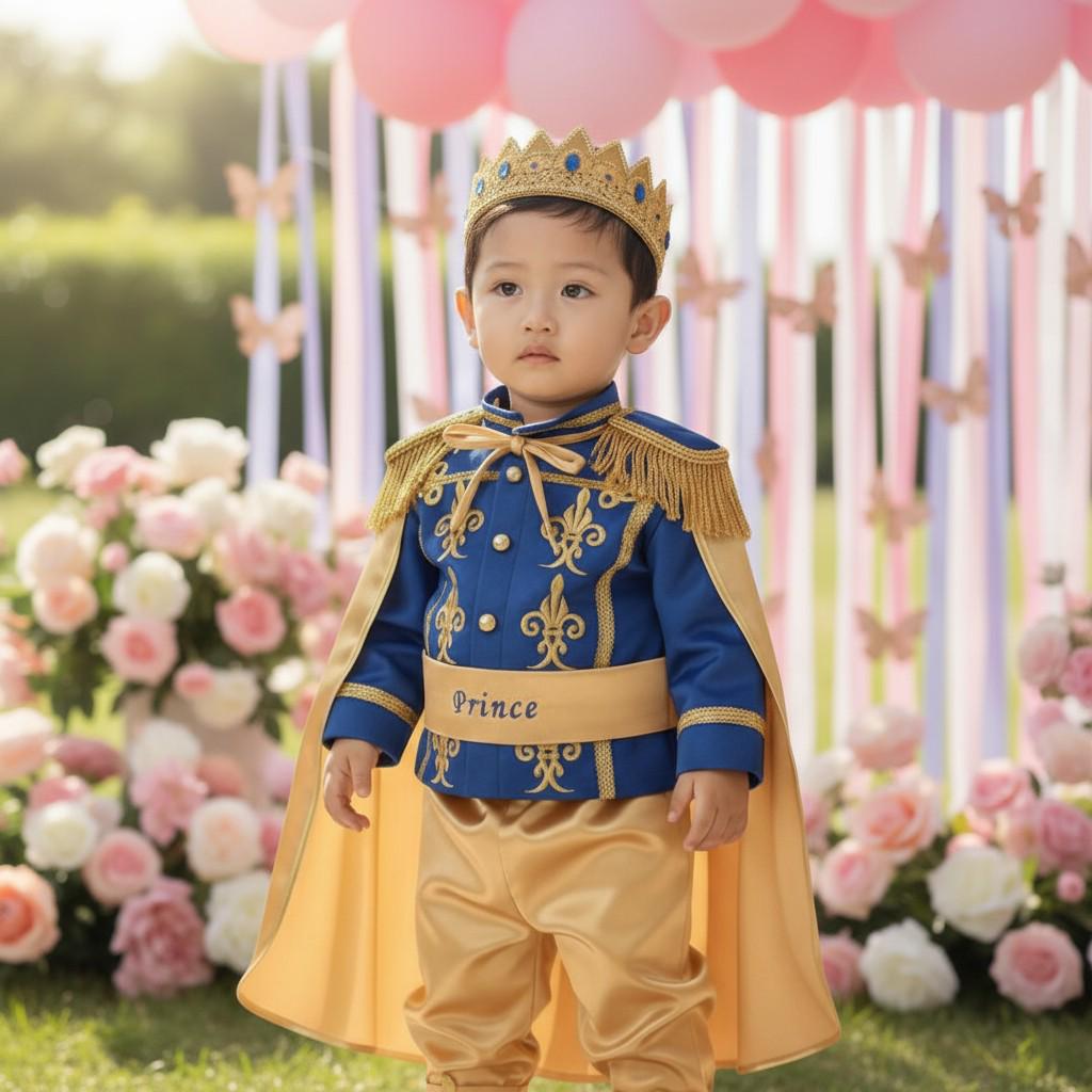 Royal Blue & Gold Baby Boy Baptism Prince baby boy first birthday outfit, main product image by Vowalisse