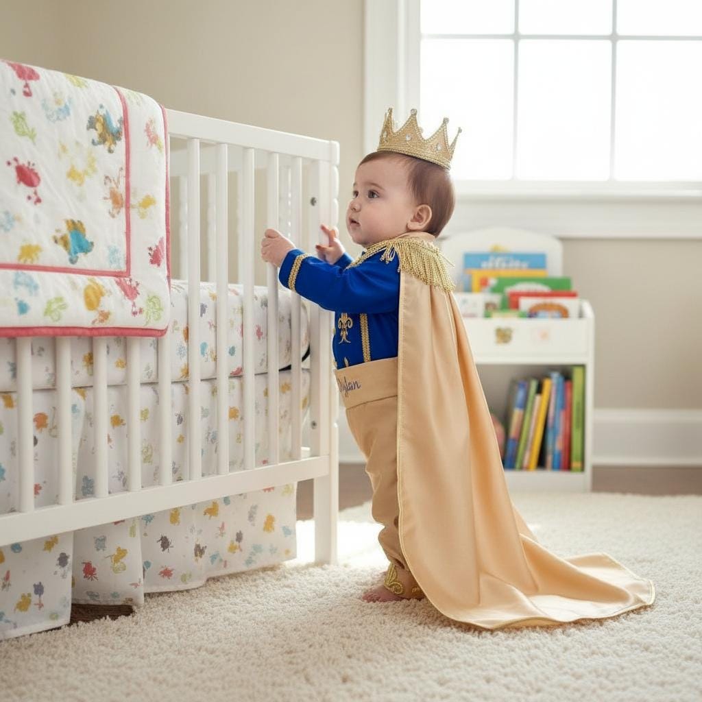 Name Royal Blue & Gold Personalized Baby Prince Costume, baby boy first birthday outfit, additional product image 3 by