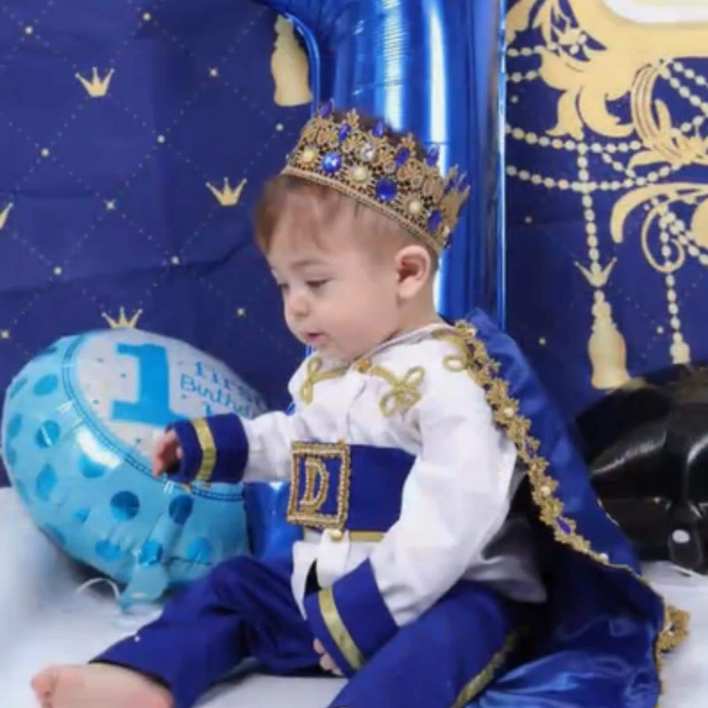 Cake Royal Blue & Gold Baby Prince First Birthday baby boy first birthday outfit, additional product image 2 by Vowalisse
