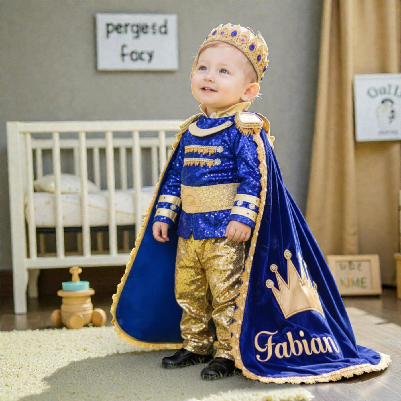 With Blue Personalized Baby Prince Costume, baby boy first birthday outfit, main product image by Vowalisse