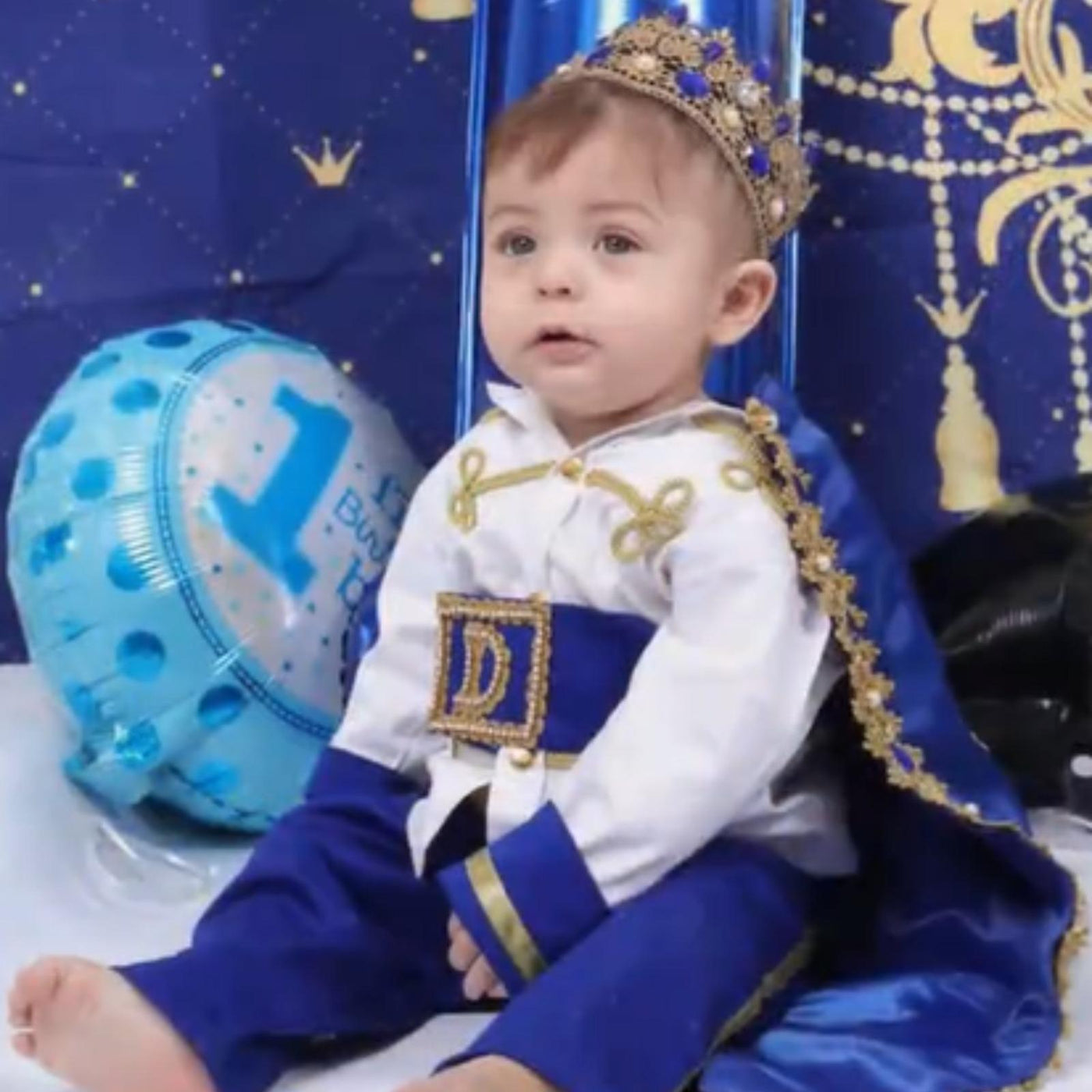 Cake Royal Blue & Gold Baby Prince First Birthday baby boy first birthday outfit, main product image by Vowalisse