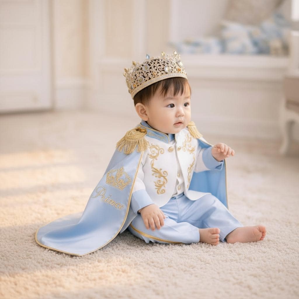 Royal Blue & Gold Personalized Baby Prince Costume 3, baby boy first birthday outfit, additional product image 5 by Vowalisse