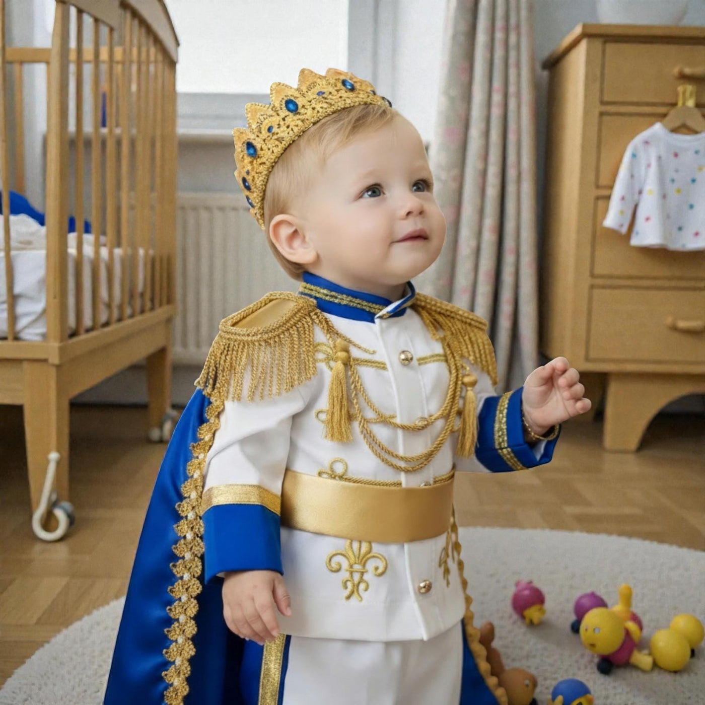 White & Gold Personalized Baby Prince Costume, baby boy first birthday outfit, additional product image 4 by Vowalisse