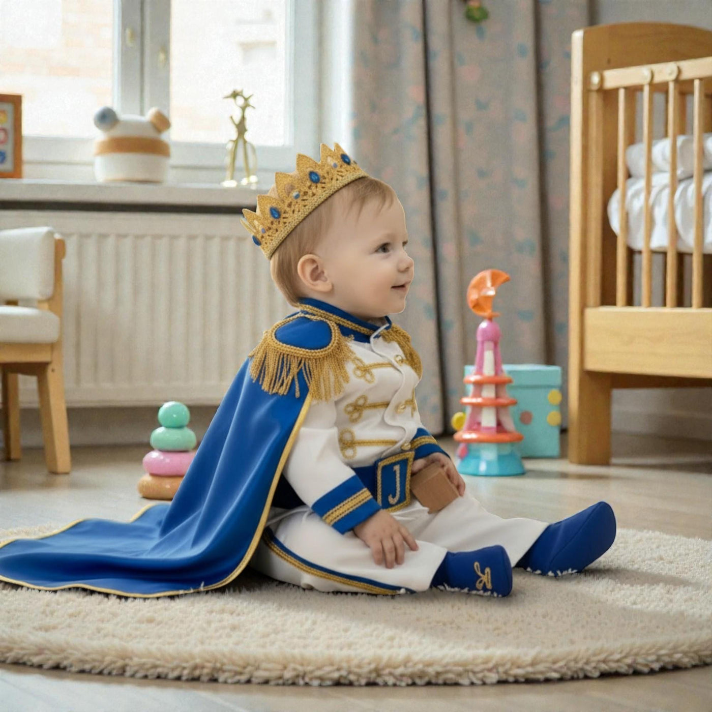 White & Gold Personalized Baby Prince Costume, baby boy first birthday outfit, additional product image 6 by Vowalisse