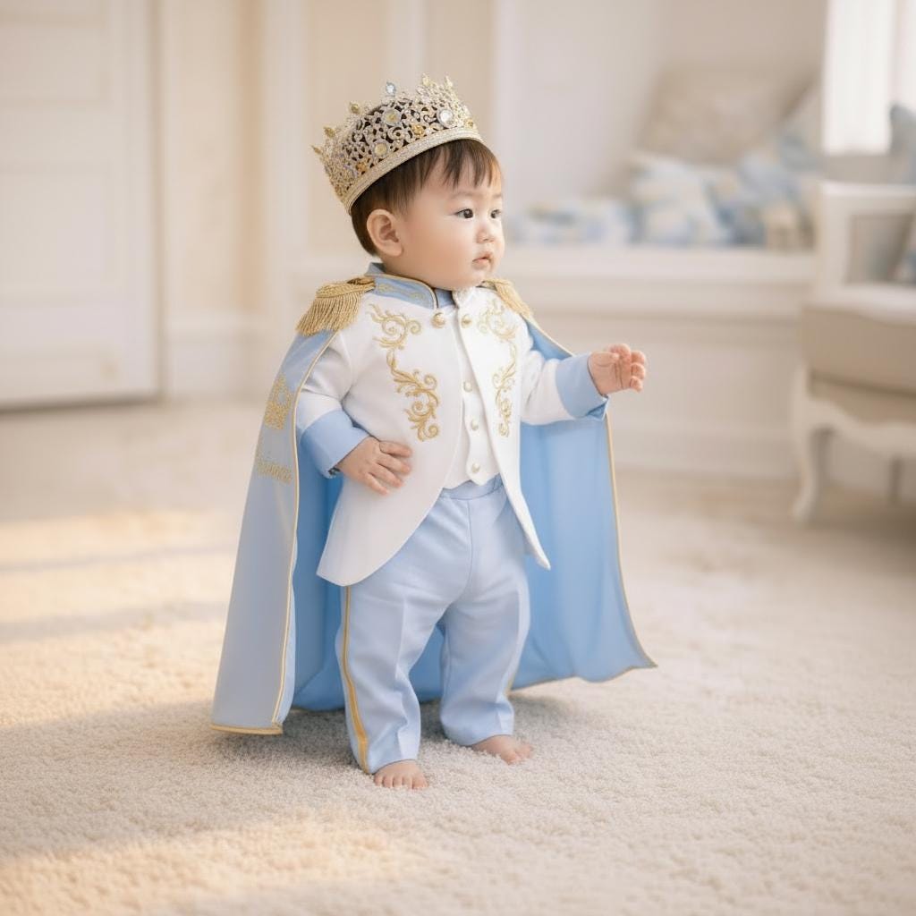 Royal Blue & Gold Personalized Baby Prince Costume 3, baby boy first birthday outfit, additional product image 4 by Vowalisse