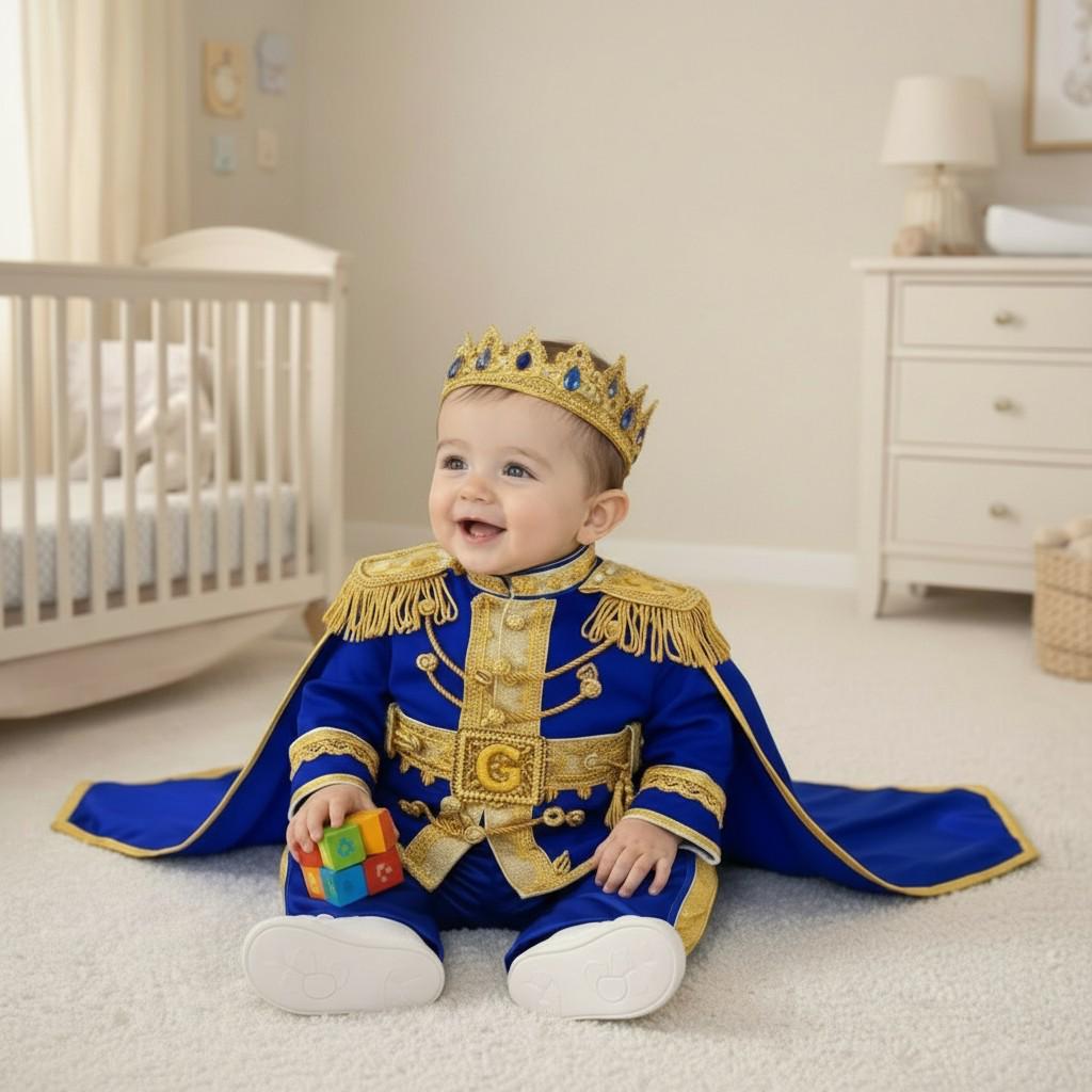 Royal Blue & Gold Baby Boy Baptism Prince Outfit 3, baby boy first birthday outfit, main product image by Vowalisse