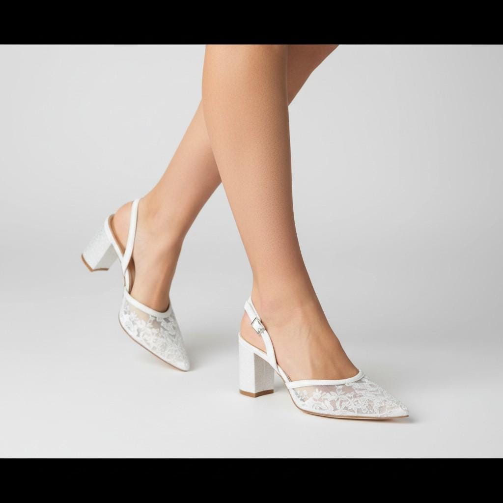 White Lace Block Heel Bridal Heels VOWALISSE bridal shoes – view 2