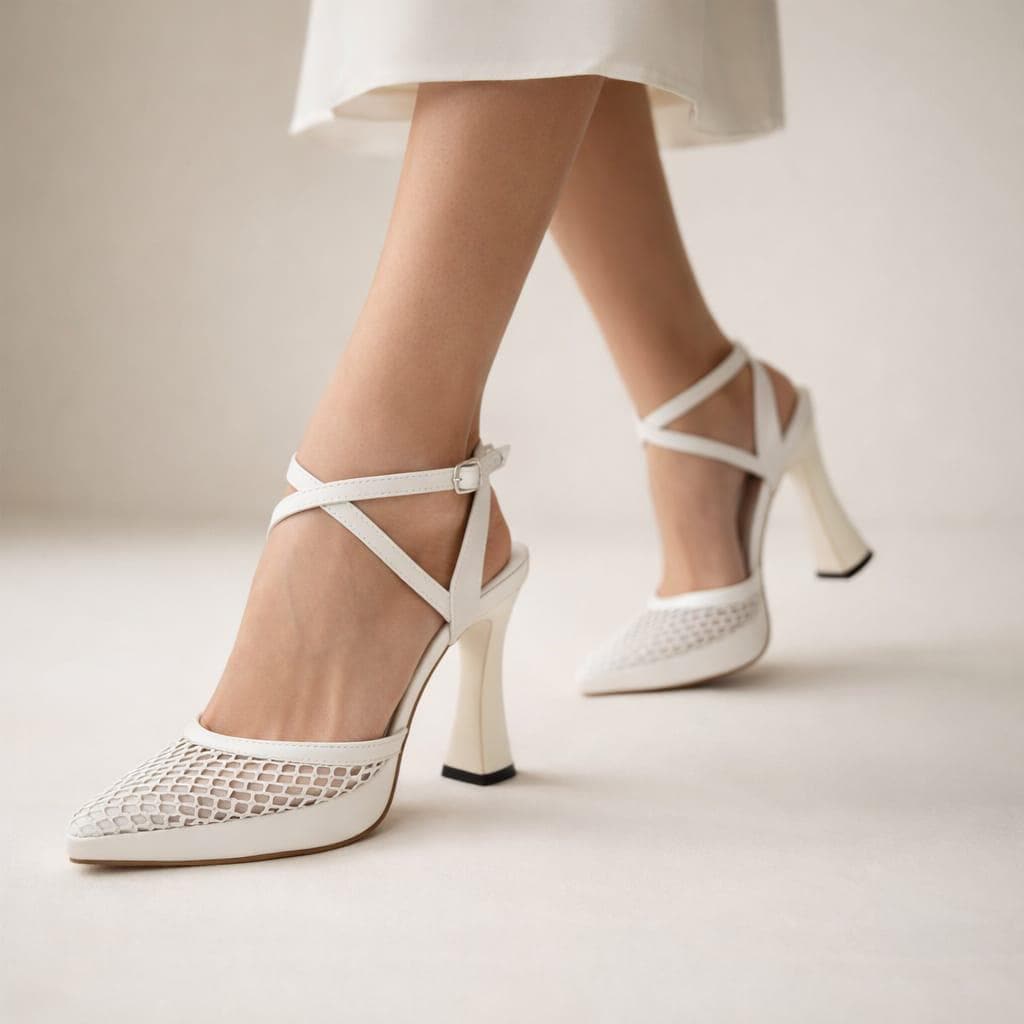 White Mesh Pumps Bridal Shoes VOWALISSE bridal shoes – view 1