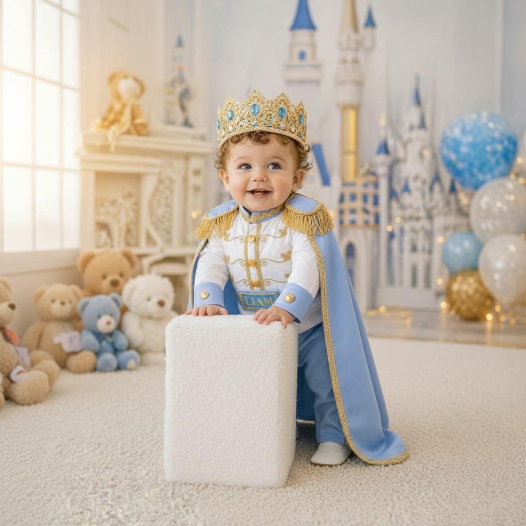 Sky Blue & Gold Personalized Baby Prince Costume, baby boy first birthday outfit, additional product image 3 by Vowalisse