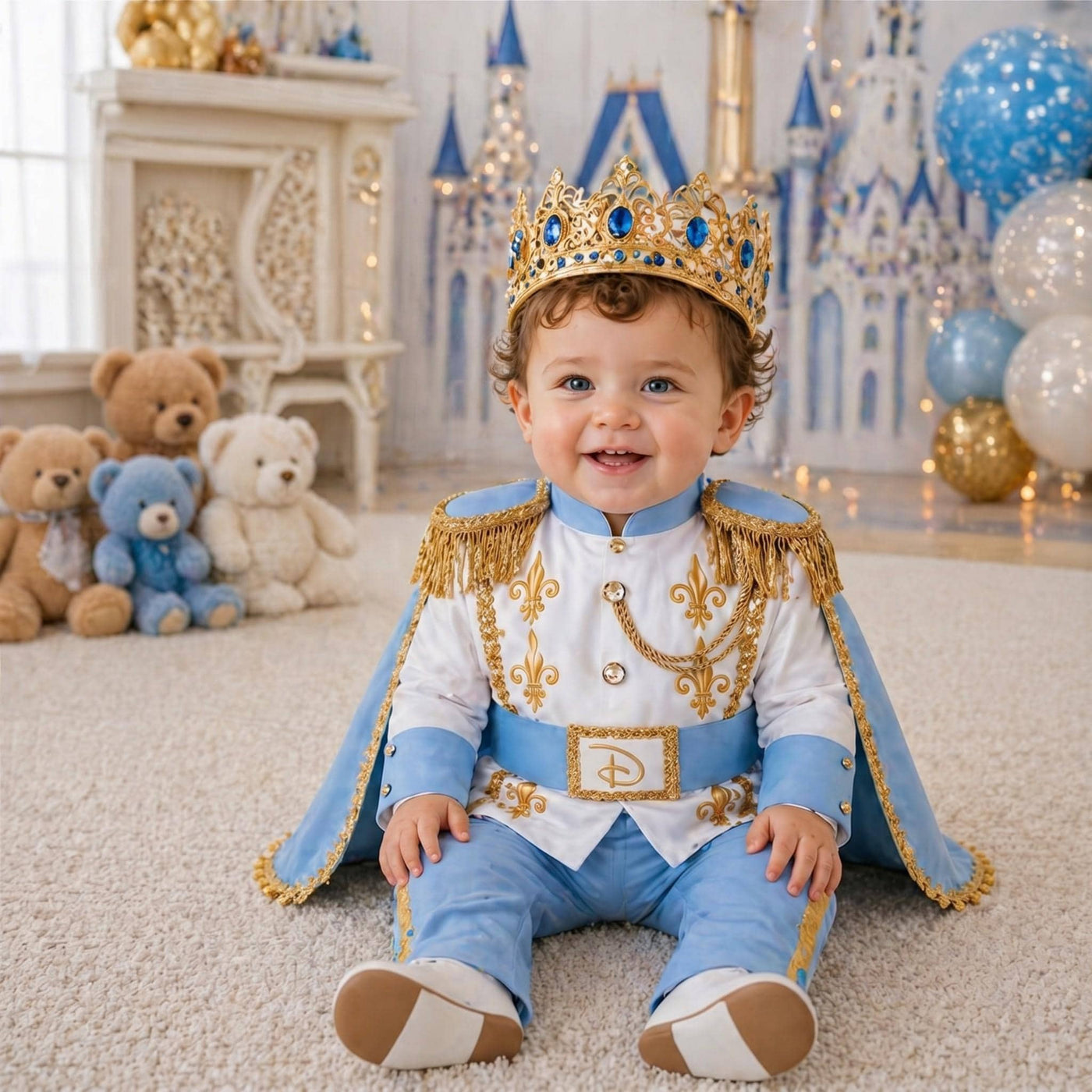 Photoshoot Sky Blue & Gold Baby Boy Baptism Prince baby boy first birthday outfit, additional product image 3 by Vowalisse