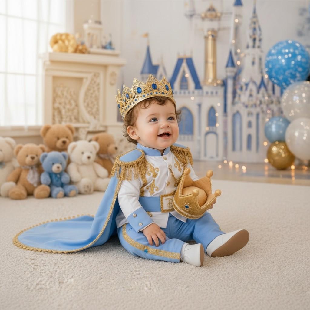Photoshoot Sky Blue & Gold Baby Boy Baptism Prince baby boy first birthday outfit, additional product image 4 by Vowalisse