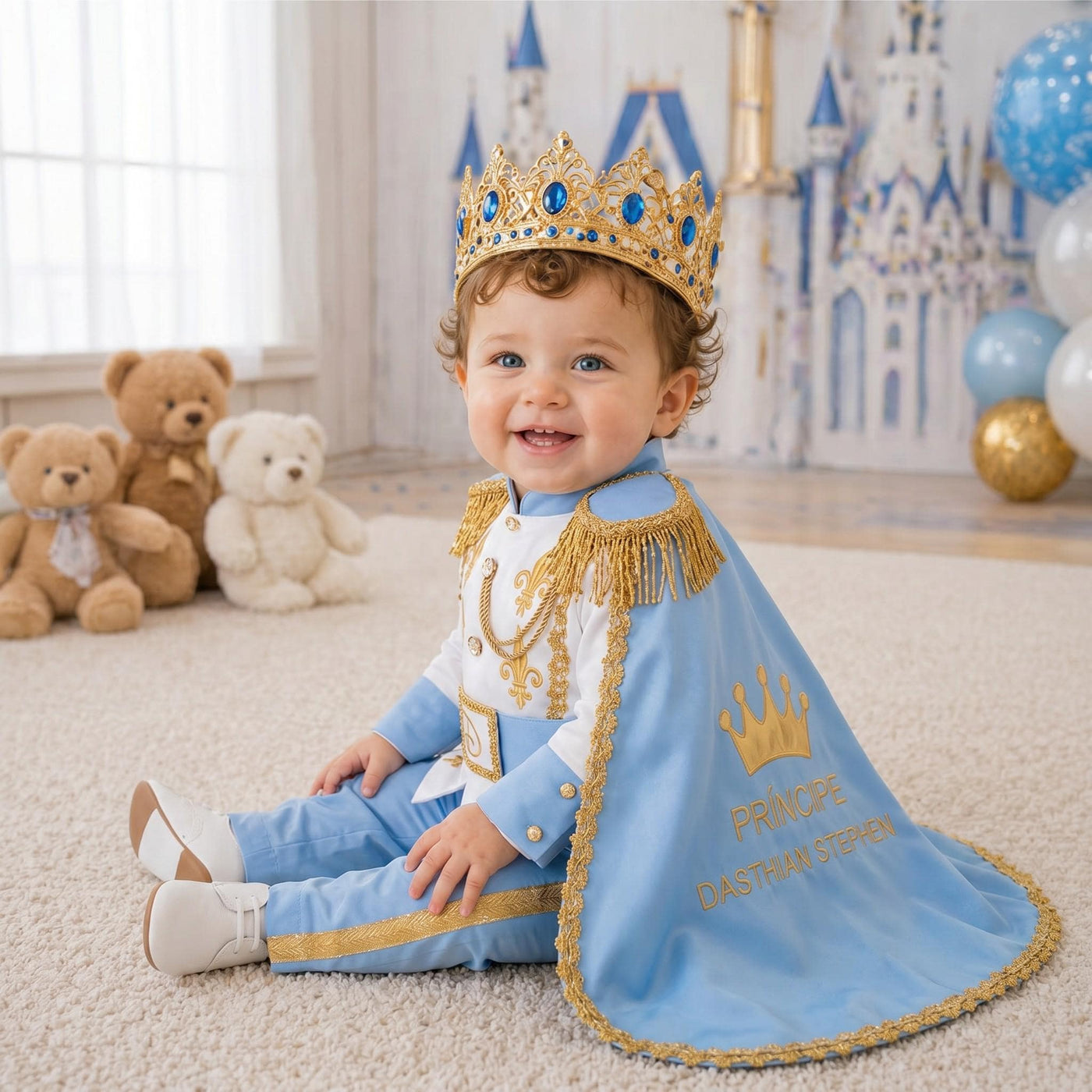 Photoshoot Sky Blue & Gold Baby Boy Baptism Prince baby boy first birthday outfit, additional product image 5 by Vowalisse