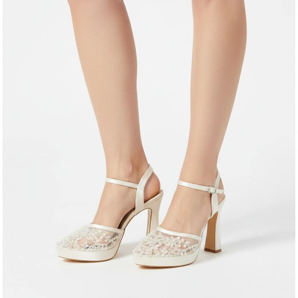 White Lace Platform Bridal Heels VOWALISSE bridal shoes – view 4