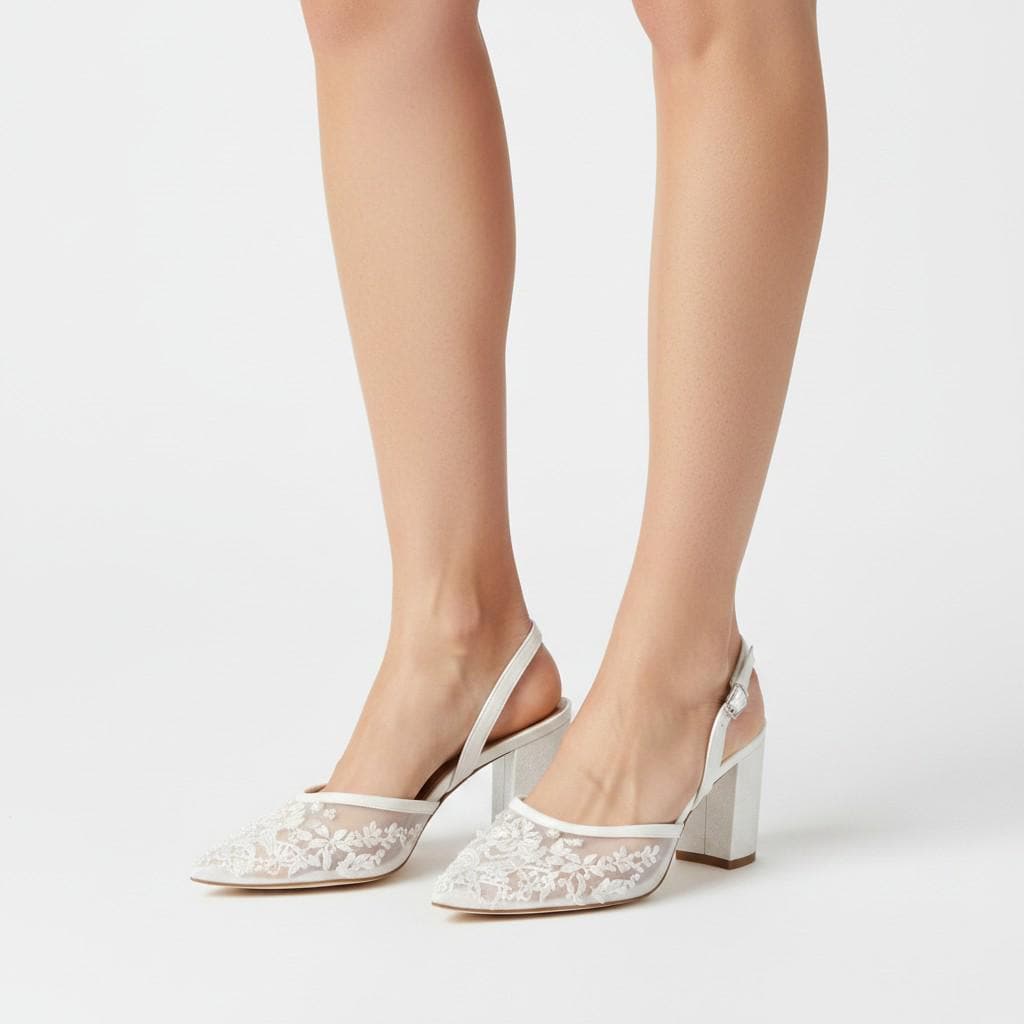 Ivory Lace Block Heel Bridal Heels VOWALISSE bridal shoes – view 1