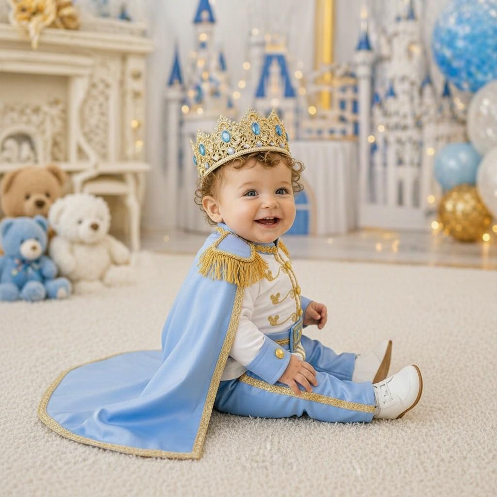 Sky Blue & Gold Personalized Baby Prince Costume, baby boy first birthday outfit, additional product image 5 by Vowalisse