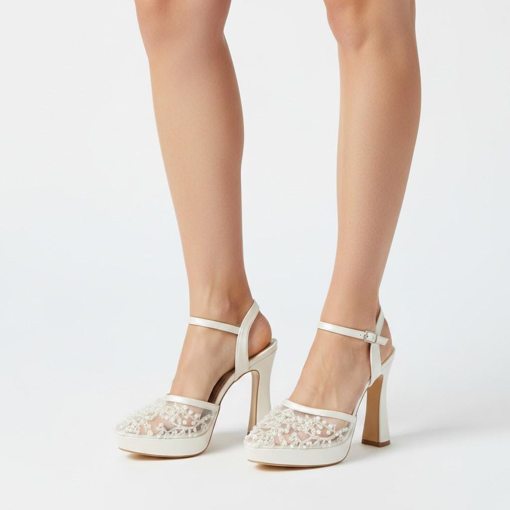 White Lace Platform Bridal Heels VOWALISSE bridal shoes – view 2